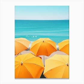 Orange Umbrellas On The Beach Canvas Print