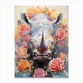 Rhino With Roses Canvas Print