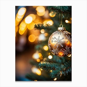 Festive Christmas Tree Bauble Reflecting Vibrant Bokeh Lights Suspended Delicately From A Richly Ad (6) Toile