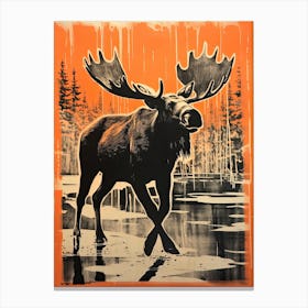 Moose, Woodblock Animal Drawing 2 Canvas Print