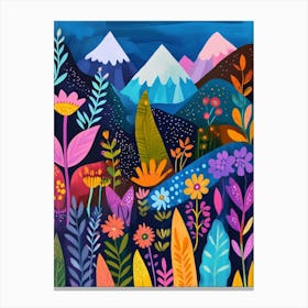 Colorful Landscape With Mountain and Flowers 1 Canvas Print