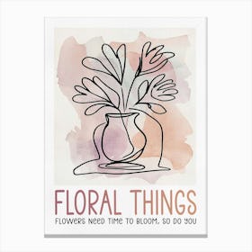 Floral Things Line Drawing on Watercolor Background Canvas Print