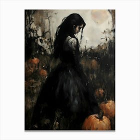 Girl With Pumpkins Canvas Print