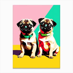 Pug Pups, This Contemporary art brings POP Art and Flat Vector Art Together, Colorful Art, Animal Art, Home Decor, Kids Room Decor, Puppy Bank - 111th Canvas Print
