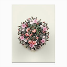 Vintage Pink Rambler Roses Flower Wreath on Ivory White n.0043 Canvas Print
