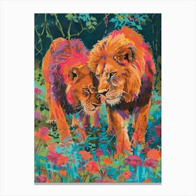 Asiatic Lion Mating Rituals Fauvist Painting 3 Canvas Print