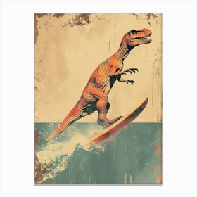 Vintage Edmontosaurus Dinosaur On A Surf Board  1 Canvas Print