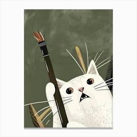 White Cat With Feathers Canvas Print