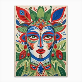 Folk Abstract Face Illustration 3 Art Print (10) Canvas Print