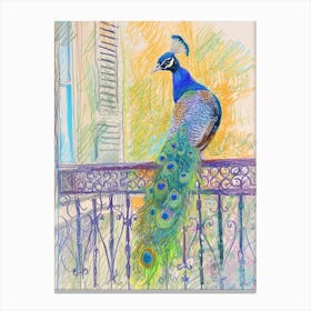 Peacock On French Metal Railing 1 Canvas Print