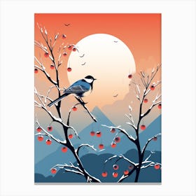 Lone Bird Perching On Snowy Branches 1 Canvas Print
