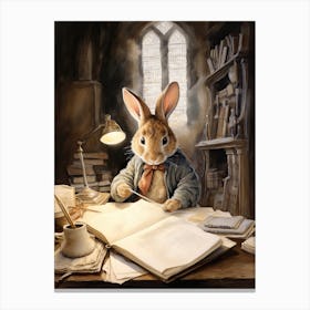 Bunny Writing Letters Rabbit Prints Watercolour 1 Canvas Print