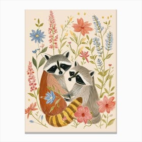 Folksy Floral Animal Drawing Racoon 2 Canvas Print