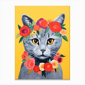 Chartreux Cat With A Flower Crown Painting Matisse Style 2 Canvas Print