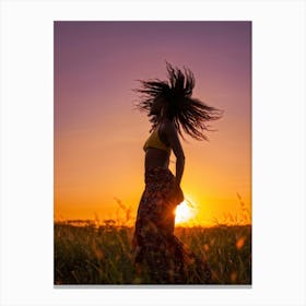 African Woman Captures The Essence Of Joy Bathed In The Warm Glow Of A Summer Sunset Her Silhouett (1) Canvas Print