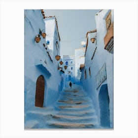 A neighborhood in the blue city of Chefchaouen, Morocco Canvas Print