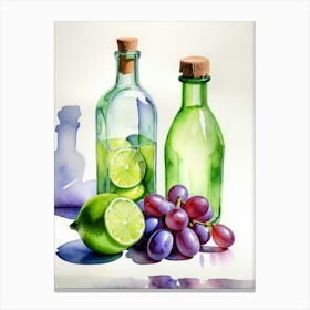 Lime and Grape near a bottle watercolor painting 3 Canvas Print