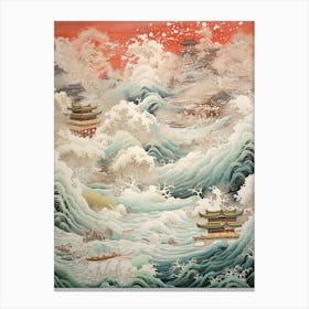 Tsunami Waves Japanese Illustration 3 Canvas Print
