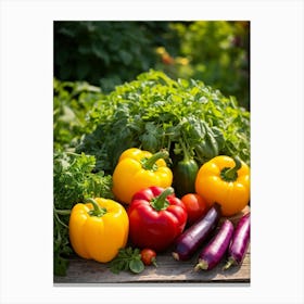 Assorted Vegetables Straight From The Garden Rich In Color And Variety Including Vibrant Red Tomat Canvas Print