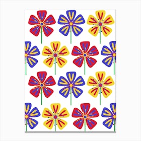Red Blue Yellow Pattern Flowers Canvas Print