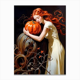 Girl With A Pumpkin Canvas Print