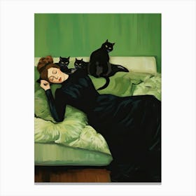 Decadent Young Woman After The Dance With Black Cats Canvas Print