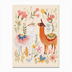 Folksy Floral Animal Drawing Llama 2 Canvas Print