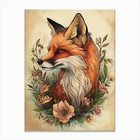 Amazing Red Fox With Flowers 16 Canvas Print