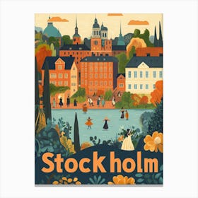 Aihrgdesign A 1970s Inspired Travel Poster For Stockholm 1 Canvas Print