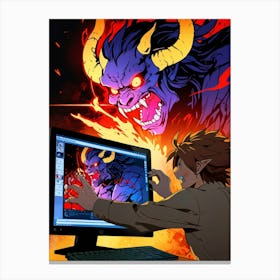 Demon On A Computer Canvas Print