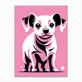 Playful Dog On Solid pink Background, modern animal whimsical art Canvas Print