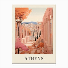 Athens Greece 2 Vintage Pink Travel Illustration Poster Canvas Print