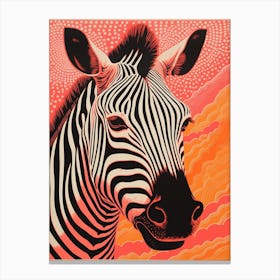 Zebra Pink & Orange Linocut Inspired Portrait Canvas Print