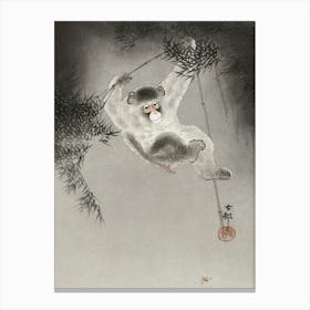 Monkey Hanging From Bamboo Branch, Ohara Kosan Canvas Print