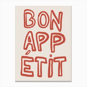 Bon Appétit. Minimalist French Quote. Outline Typography Kitchen Canvas Print