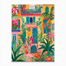 Colorful Tropical House facade whit plants Canvas Print