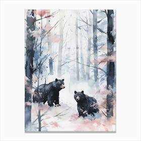 Winter Watercolour Black Bear 4 Canvas Print