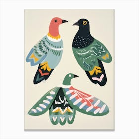 Folk Style Bird Painting Pigeon 3 Canvas Print