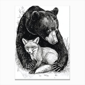 Malayan Sun Bear And A Fox Ink Illustration 3 Canvas Print