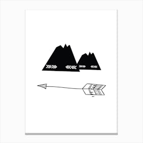 Mountain With Arrow Black Canvas Print