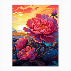 Peony With Sunset In South Western Style (4) Canvas Print
