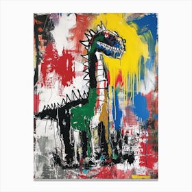 Abstract Paint Splash Primary Colour Dinosaur 2 Canvas Print