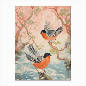 Vintage Japanese Inspired Bird Print European Robin 3 Canvas Print