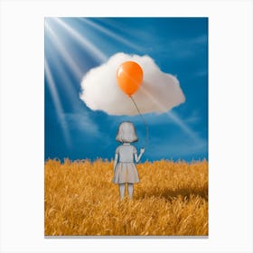 Girl With Balloon In Field Canvas Print