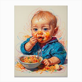 Baby Eating Spaghetti 1 Canvas Print