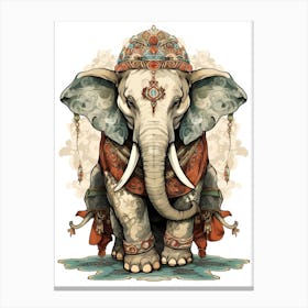 Elephant Animal Drawing In The Style Of Ukiyo E 3 Canvas Print