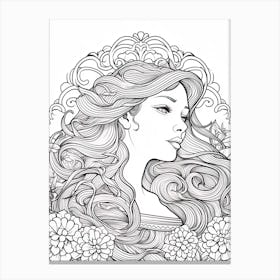 Line Art Inspired By The Birth Of Venus 12 Canvas Print