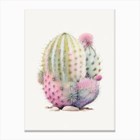 Barrel Cactus Pastel Watercolour Canvas Print