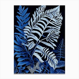 Crisped Blue Fern Linocut Canvas Print