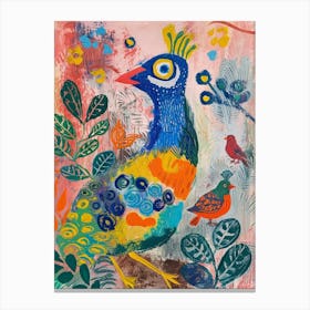 Peacock & Birds Loose Brushstroke Painting 2 Canvas Print
